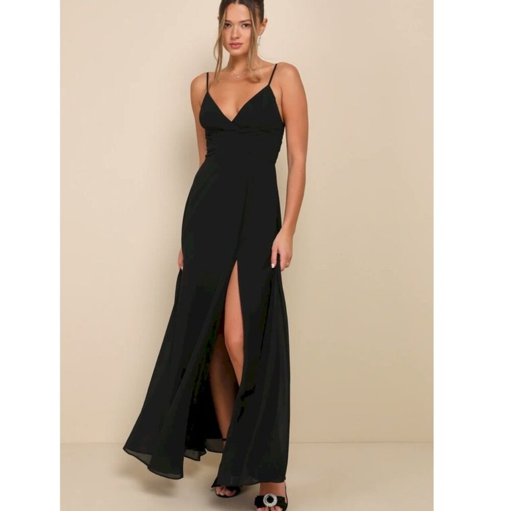 Upscale Perfection Black Chiffon Pleated Sleeveless Maxi Dress Black Size Small